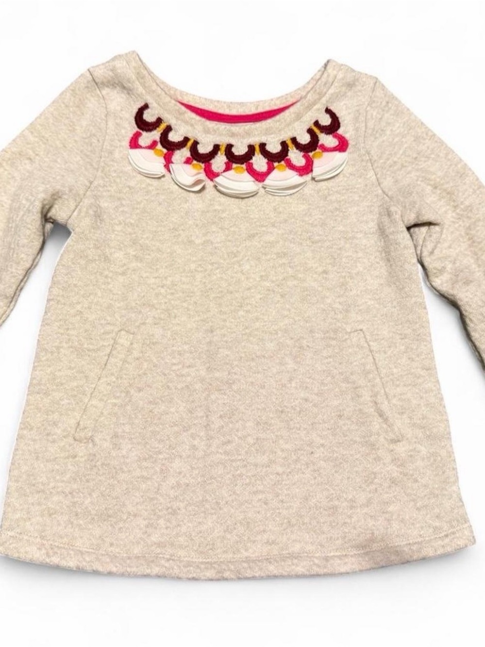 2 T Girls' Cream Embellished Pullover Top - Pink Accent